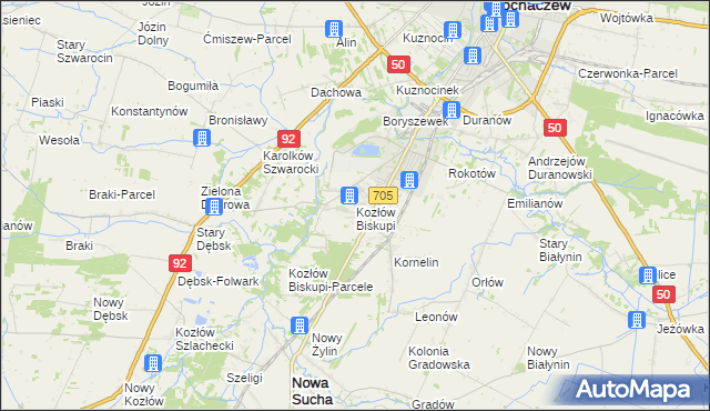 mapa Kozłów Biskupi, Kozłów Biskupi na mapie Targeo