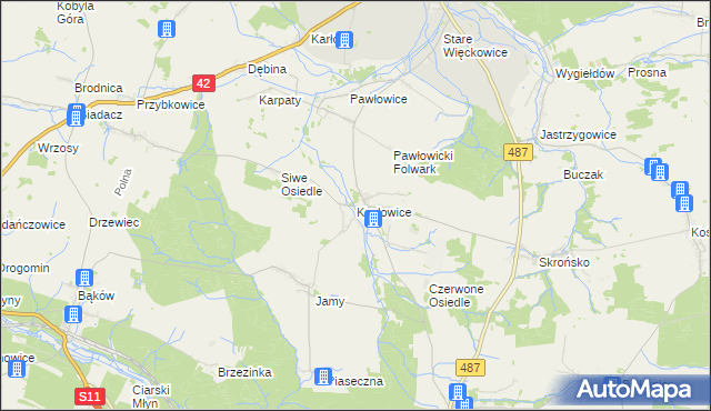 mapa Kozłowice, Kozłowice na mapie Targeo