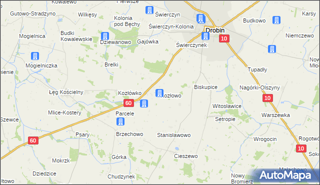 mapa Kozłowo gmina Drobin, Kozłowo gmina Drobin na mapie Targeo