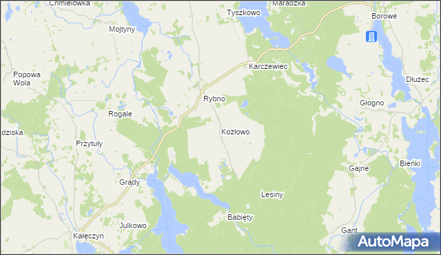 mapa Kozłowo gmina Sorkwity, Kozłowo gmina Sorkwity na mapie Targeo