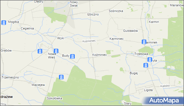 mapa Koźminiec, Koźminiec na mapie Targeo