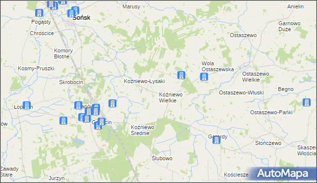 mapa Koźniewo Wielkie, Koźniewo Wielkie na mapie Targeo