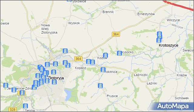 mapa Kozów gmina Złotoryja, Kozów gmina Złotoryja na mapie Targeo