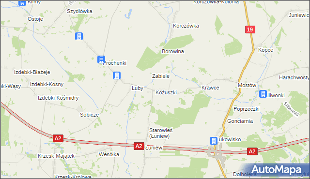 mapa Kożuszki gmina Międzyrzec Podlaski, Kożuszki gmina Międzyrzec Podlaski na mapie Targeo