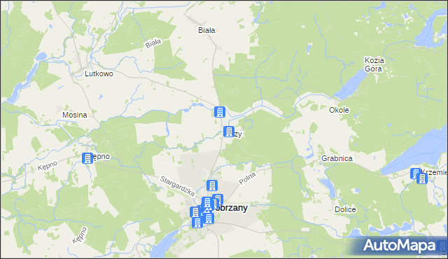 mapa Kozy gmina Dobrzany, Kozy gmina Dobrzany na mapie Targeo