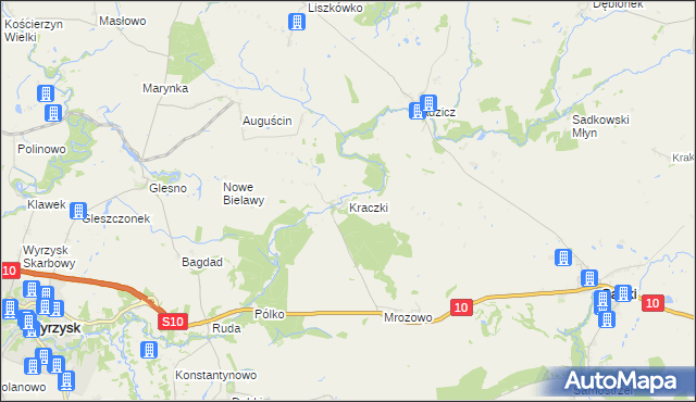 mapa Kraczki gmina Sadki, Kraczki gmina Sadki na mapie Targeo