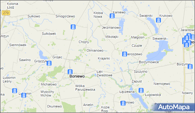 mapa Krajanki, Krajanki na mapie Targeo