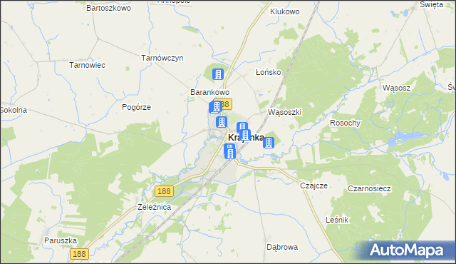 mapa Krajenka, Krajenka na mapie Targeo