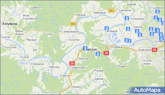 mapa Krasiczyn, Krasiczyn na mapie Targeo