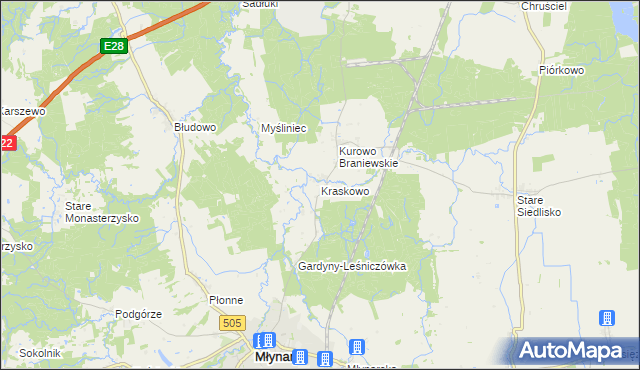 mapa Kraskowo gmina Młynary, Kraskowo gmina Młynary na mapie Targeo