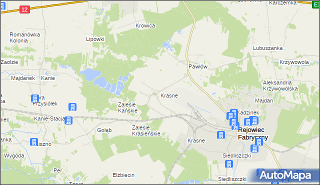 mapa Krasne gmina Rejowiec Fabryczny, Krasne gmina Rejowiec Fabryczny na mapie Targeo