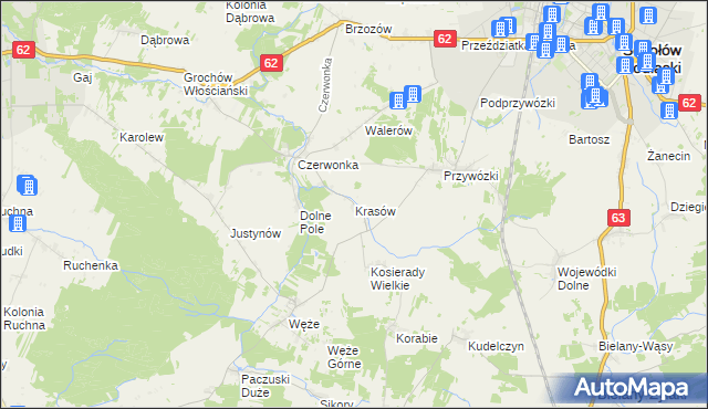 mapa Krasów gmina Sokołów Podlaski, Krasów gmina Sokołów Podlaski na mapie Targeo