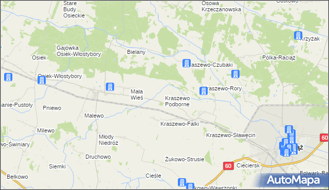 mapa Kraszewo Podborne, Kraszewo Podborne na mapie Targeo