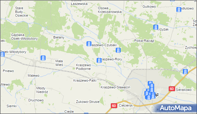 mapa Kraszewo-Rory, Kraszewo-Rory na mapie Targeo