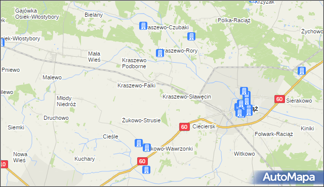 mapa Kraszewo-Sławęcin, Kraszewo-Sławęcin na mapie Targeo