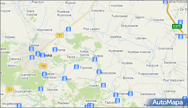 mapa Krępa gmina Iwaniska, Krępa gmina Iwaniska na mapie Targeo