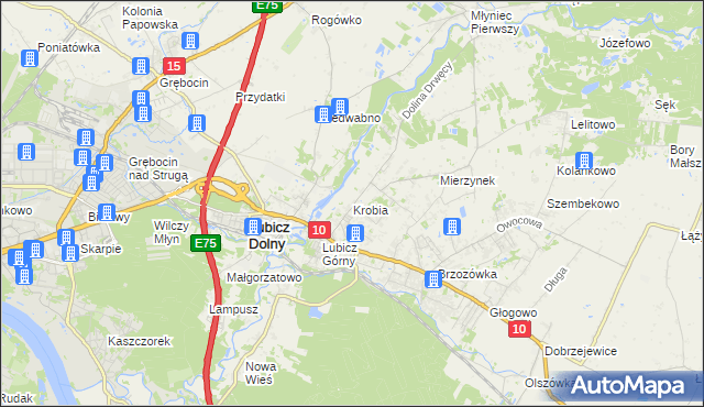 mapa Krobia gmina Lubicz, Krobia gmina Lubicz na mapie Targeo