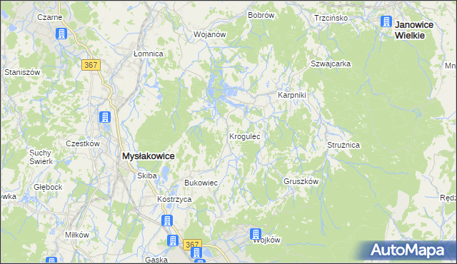 mapa Krogulec gmina Mysłakowice, Krogulec gmina Mysłakowice na mapie Targeo