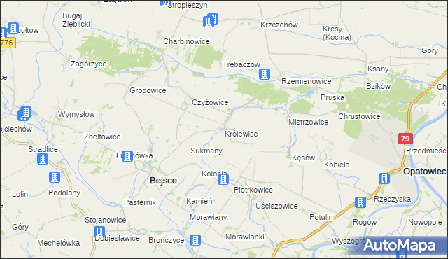 mapa Królewice gmina Bejsce, Królewice gmina Bejsce na mapie Targeo