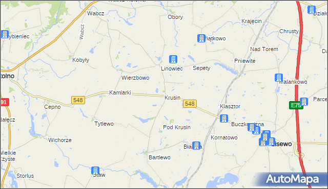mapa Krusin gmina Lisewo, Krusin gmina Lisewo na mapie Targeo