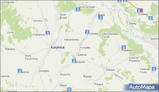 mapa Kruszew gmina Korytnica, Kruszew gmina Korytnica na mapie Targeo