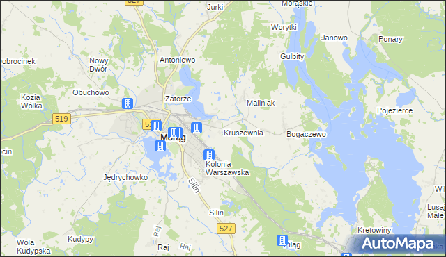 mapa Kruszewnia gmina Morąg, Kruszewnia gmina Morąg na mapie Targeo