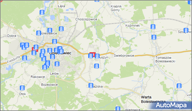 mapa Kruszyn gmina Bolesławiec, Kruszyn gmina Bolesławiec na mapie Targeo