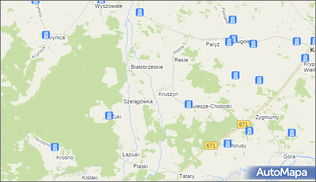 mapa Kruszyn gmina Krypno, Kruszyn gmina Krypno na mapie Targeo