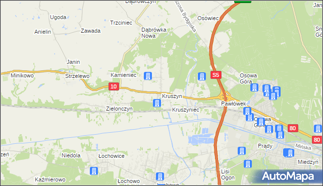 mapa Kruszyn gmina Sicienko, Kruszyn gmina Sicienko na mapie Targeo