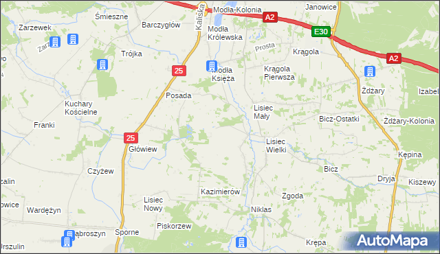 mapa Kruszyna gmina Stare Miasto, Kruszyna gmina Stare Miasto na mapie Targeo