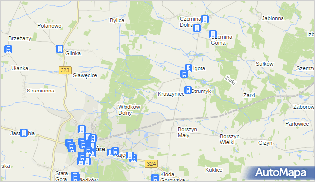 mapa Kruszyniec gmina Góra, Kruszyniec gmina Góra na mapie Targeo