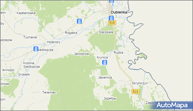 mapa Krynica gmina Dubienka, Krynica gmina Dubienka na mapie Targeo