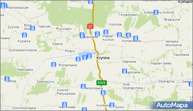 mapa Krynice powiat tomaszowski, Krynice powiat tomaszowski na mapie Targeo