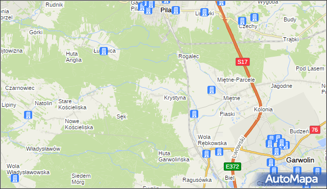 mapa Krystyna gmina Garwolin, Krystyna gmina Garwolin na mapie Targeo