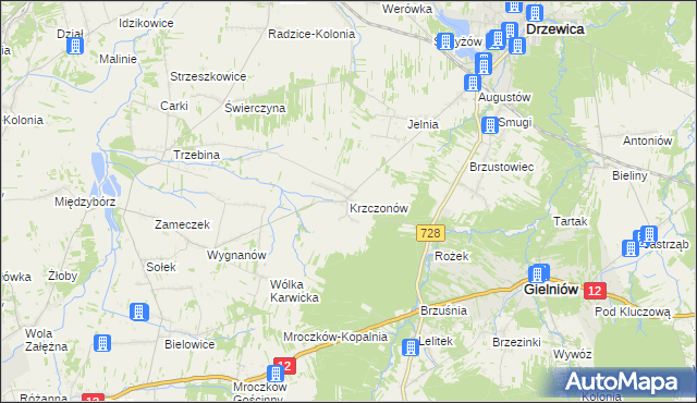 mapa Krzczonów gmina Drzewica, Krzczonów gmina Drzewica na mapie Targeo