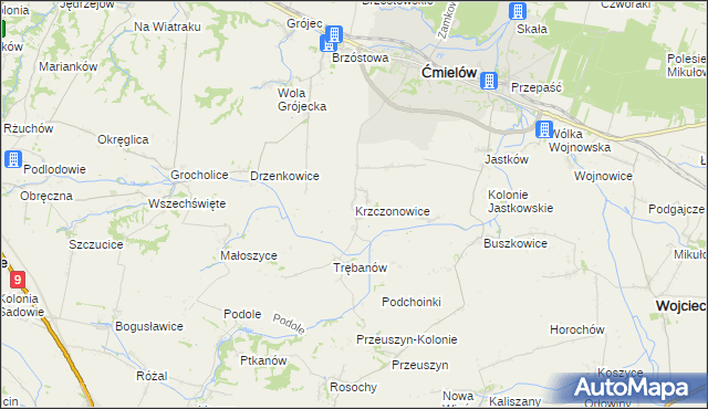 mapa Krzczonowice gmina Ćmielów, Krzczonowice gmina Ćmielów na mapie Targeo