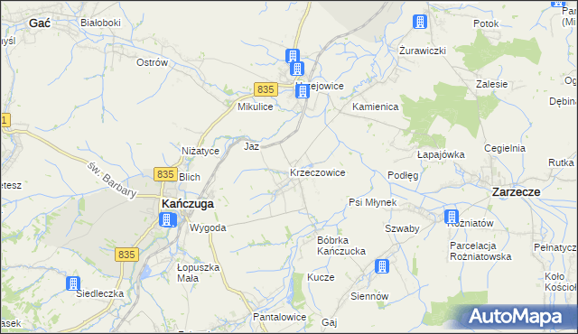 mapa Krzeczowice, Krzeczowice na mapie Targeo