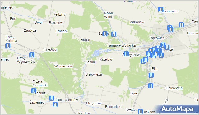 mapa Krzelów gmina Sędziszów, Krzelów gmina Sędziszów na mapie Targeo