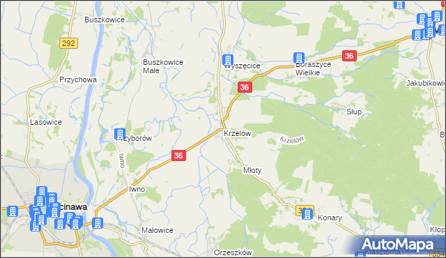 mapa Krzelów gmina Wińsko, Krzelów gmina Wińsko na mapie Targeo