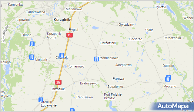 mapa Krzemieniewo gmina Kurzętnik, Krzemieniewo gmina Kurzętnik na mapie Targeo