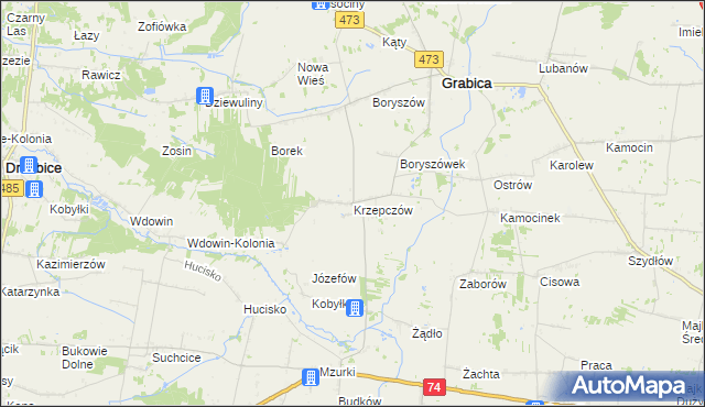 mapa Krzepczów, Krzepczów na mapie Targeo