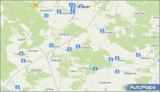 mapa Krzepice gmina Secemin, Krzepice gmina Secemin na mapie Targeo