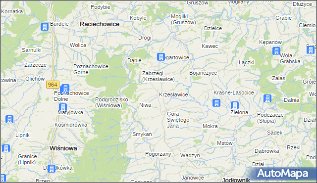 mapa Krzesławice gmina Raciechowice, Krzesławice gmina Raciechowice na mapie Targeo