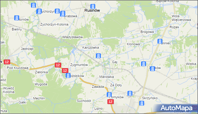 mapa Krzesławice gmina Rusinów, Krzesławice gmina Rusinów na mapie Targeo