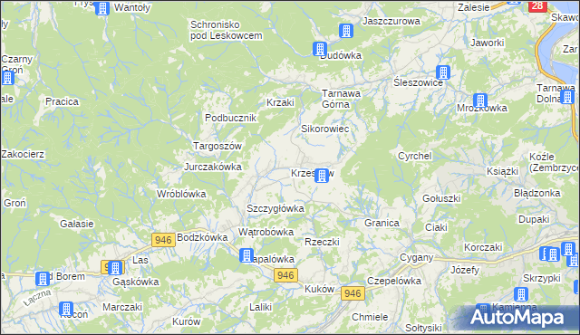 mapa Krzeszów gmina Stryszawa, Krzeszów gmina Stryszawa na mapie Targeo