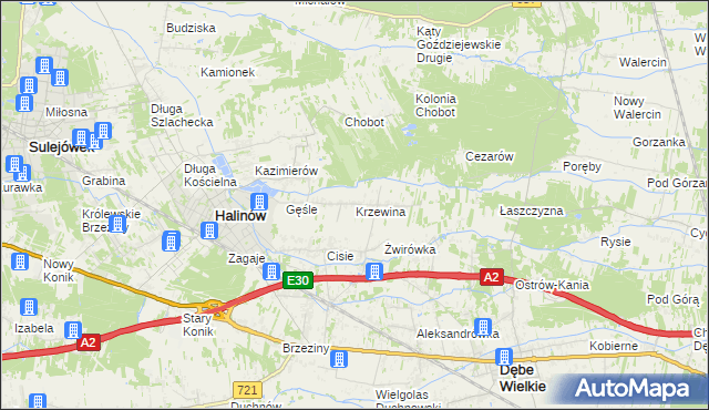 mapa Krzewina gmina Halinów, Krzewina gmina Halinów na mapie Targeo