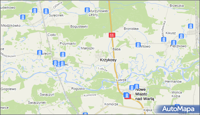 mapa Krzykosy powiat średzki, Krzykosy powiat średzki na mapie Targeo