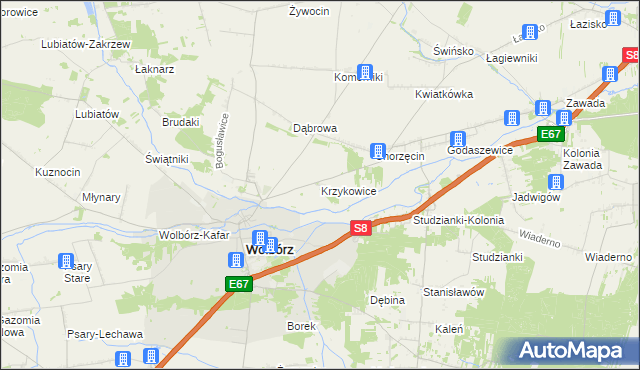 mapa Krzykowice gmina Wolbórz, Krzykowice gmina Wolbórz na mapie Targeo