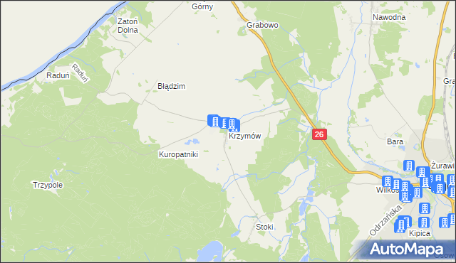 mapa Krzymów gmina Chojna, Krzymów gmina Chojna na mapie Targeo