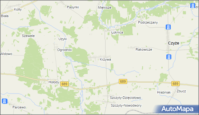 mapa Krzywa gmina Bielsk Podlaski, Krzywa gmina Bielsk Podlaski na mapie Targeo